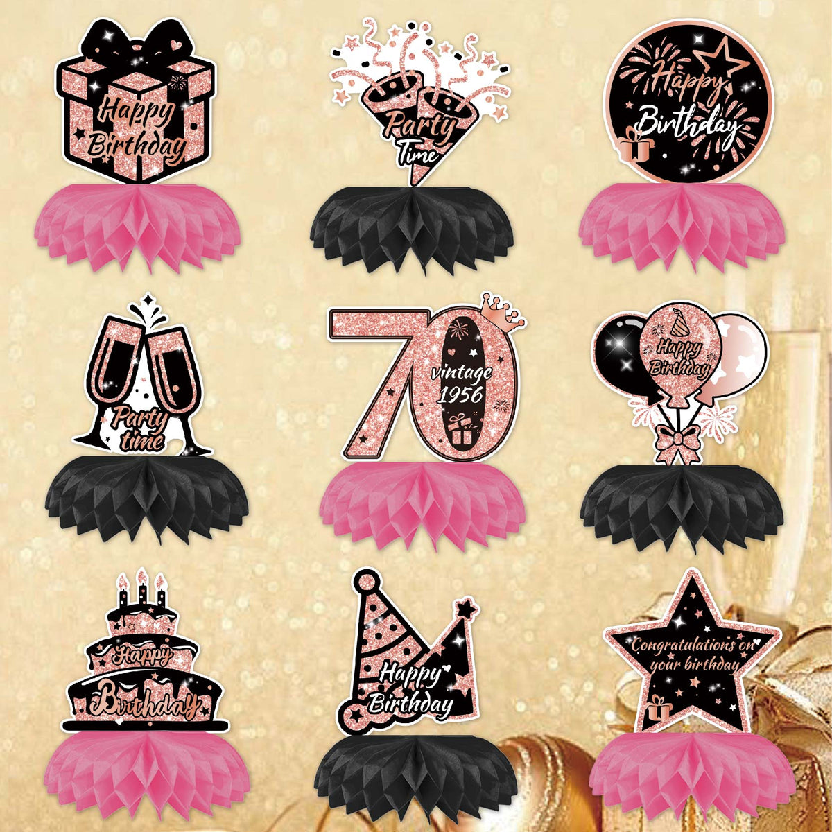 Happy 70th Birthday Honeycomb Oranment Pink Birthday Decorations