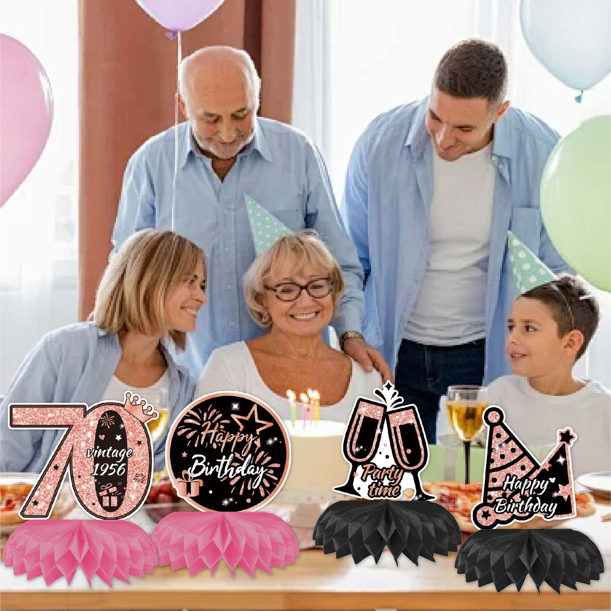 Happy 70th Birthday Honeycomb Oranment Pink Birthday Decorations