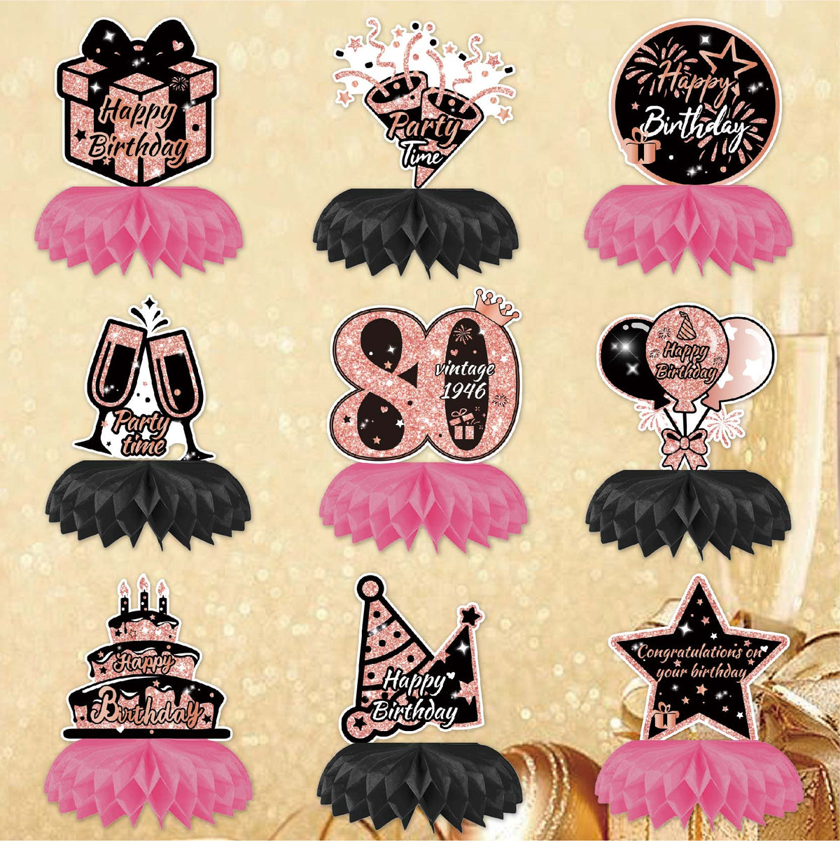 Happy 80th Birthday Honeycomb Oranment Pink Birthday Decorations