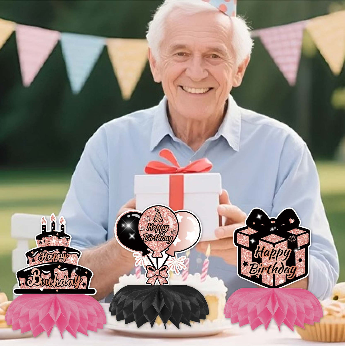 Happy 80th Birthday Honeycomb Oranment Pink Birthday Decorations