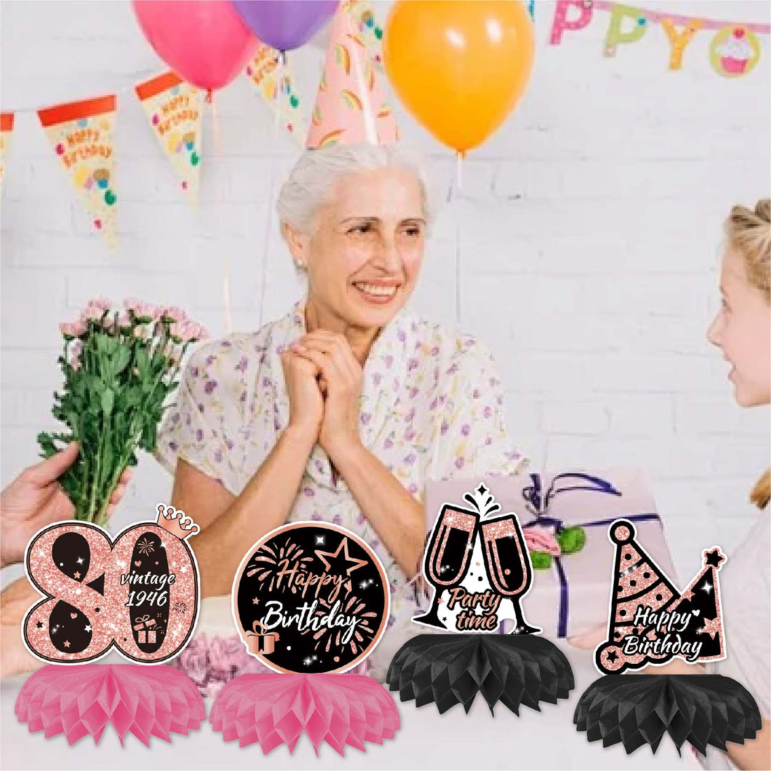 Happy 80th Birthday Honeycomb Oranment Pink Birthday Decorations