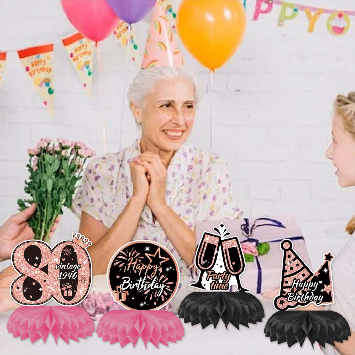 Happy 80th Birthday Honeycomb Oranment Pink Birthday Decorations