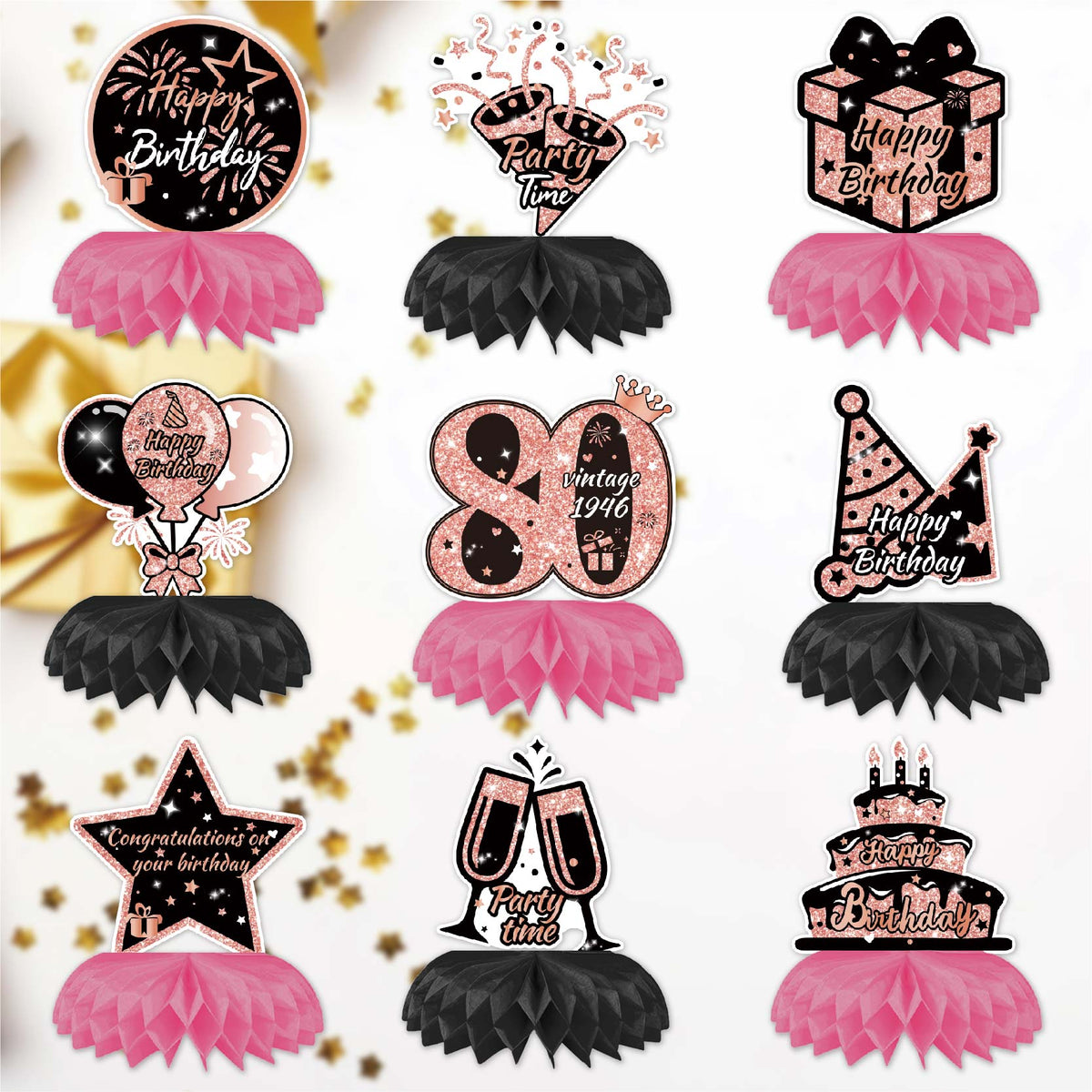 Happy 80th Birthday Honeycomb Oranment Pink Birthday Decorations