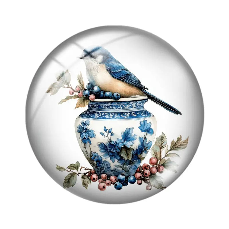 Blue Delft Birds Clipart  12mm/18mm/20mm/25mm Round Photo glass cabochon demo flat back Making findings