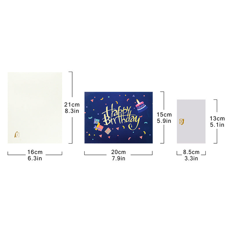90° 3D Pop Up Musical Happy Birthday Card with Light & Song, Musical Staff Cake Design