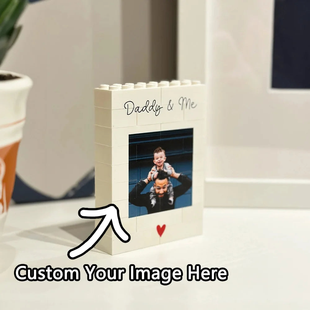 Personalised Daddy & Me Building Block Photo Gift, Custom Brick Style Photo Frame for Dad or Him, Birthday, Christmas Keepsake