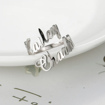 Custom Double First Name Finger Ring For Women Men Personalized Rings Couple Family Gift Gold Color Stainless Steel Jewelry