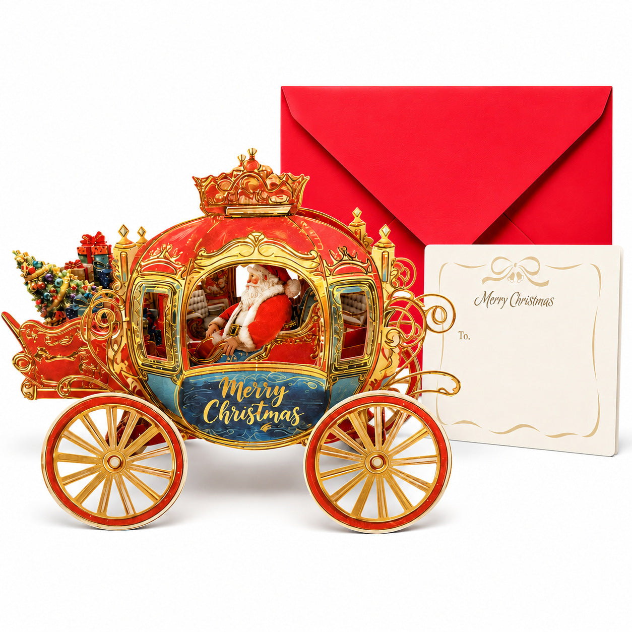 3D Pop-up Foil-Stamped Santa Sleigh Greeting Card – Festive Ornament & Creative Christmas Gift