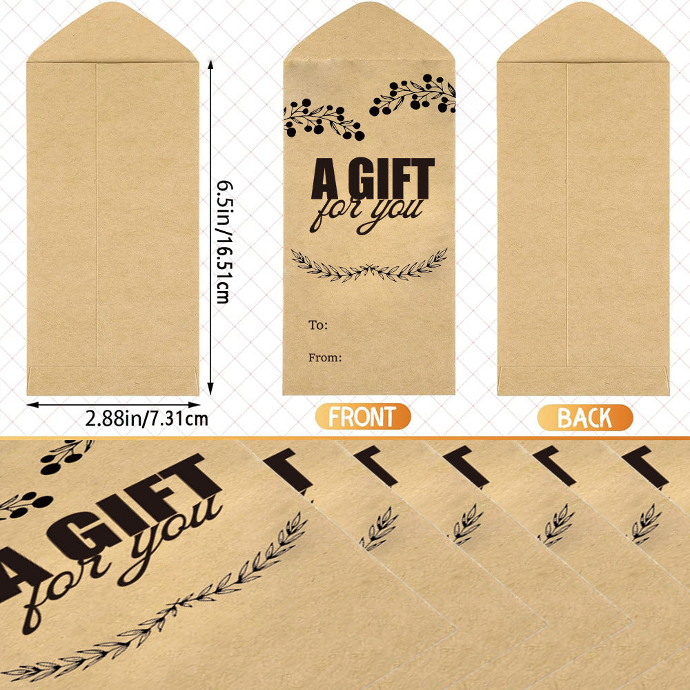 Kraft Paper Cash Envelopes "A Gift For You" - Gummed Seal Money Gift Envelopes for Cash, Checks, Tips & Budgeting (50 / 100 / 200 Pack)