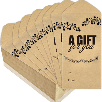 Kraft Paper Cash Envelopes "A Gift For You" - Gummed Seal Money Gift Envelopes for Cash, Checks, Tips & Budgeting (50 / 100 / 200 Pack)