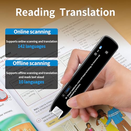 AI Smart Scan Translation Pen - 142 Languages Smart Dyslexia Assistive Tool, Speech/Scan-to-Text Reading Pen for Learning Difficulties, Language Learners, Elderly Users (10 Offline Languages)