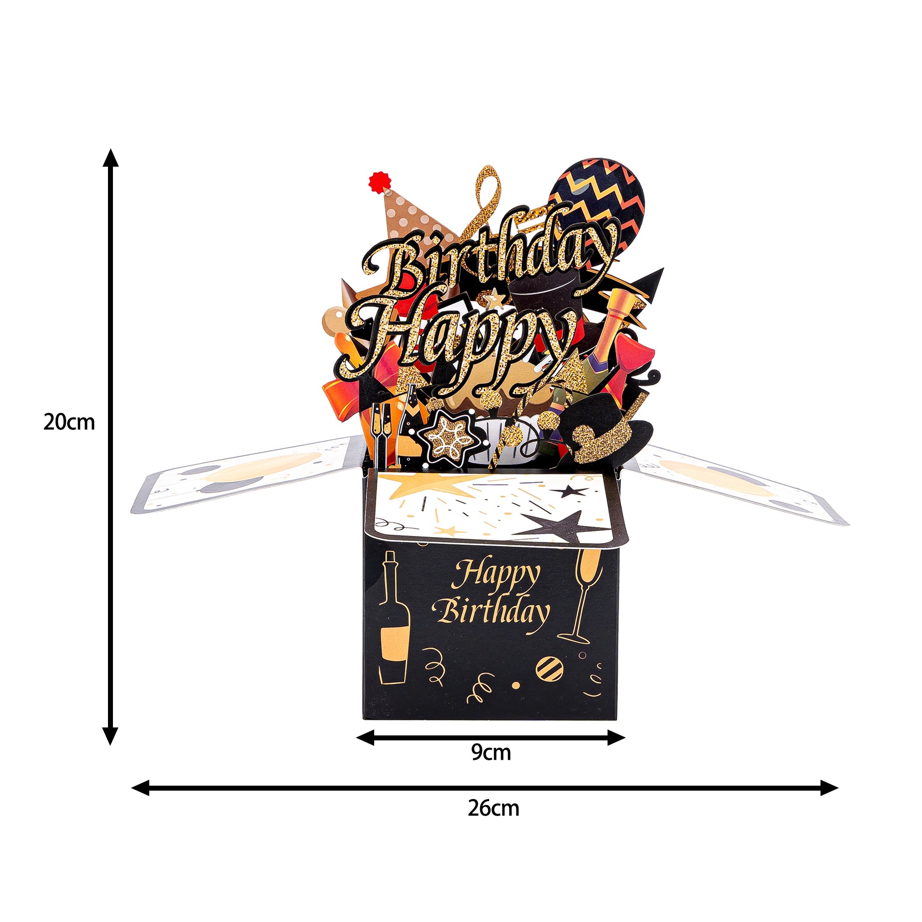 Birthday Cards for Men with Blank Notecard & Envelope, Black 3D Pop Up Card with Star/Wine Bottle, Happy Birthday Gifts Cards for Father, Dad, Son, Friend, Brother, Greeting Card