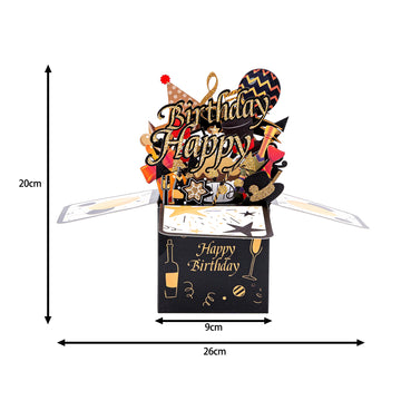 Birthday Cards for Men with Blank Notecard & Envelope, Black 3D Pop Up Card with Star/Wine Bottle, Happy Birthday Gifts Cards for Father, Dad, Son, Friend, Brother, Greeting Card