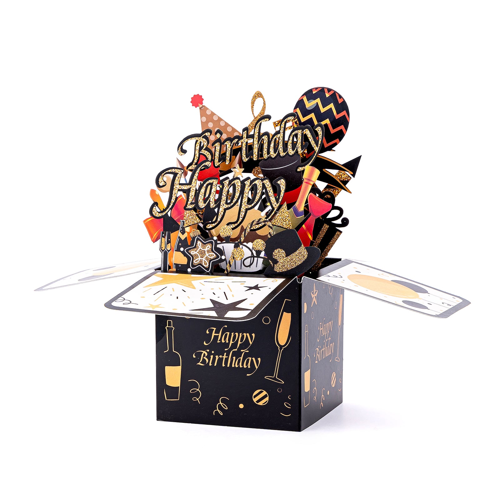 Birthday Cards for Men with Blank Notecard & Envelope, Black 3D Pop Up Card with Star/Wine Bottle, Happy Birthday Gifts Cards for Father, Dad, Son, Friend, Brother, Greeting Card