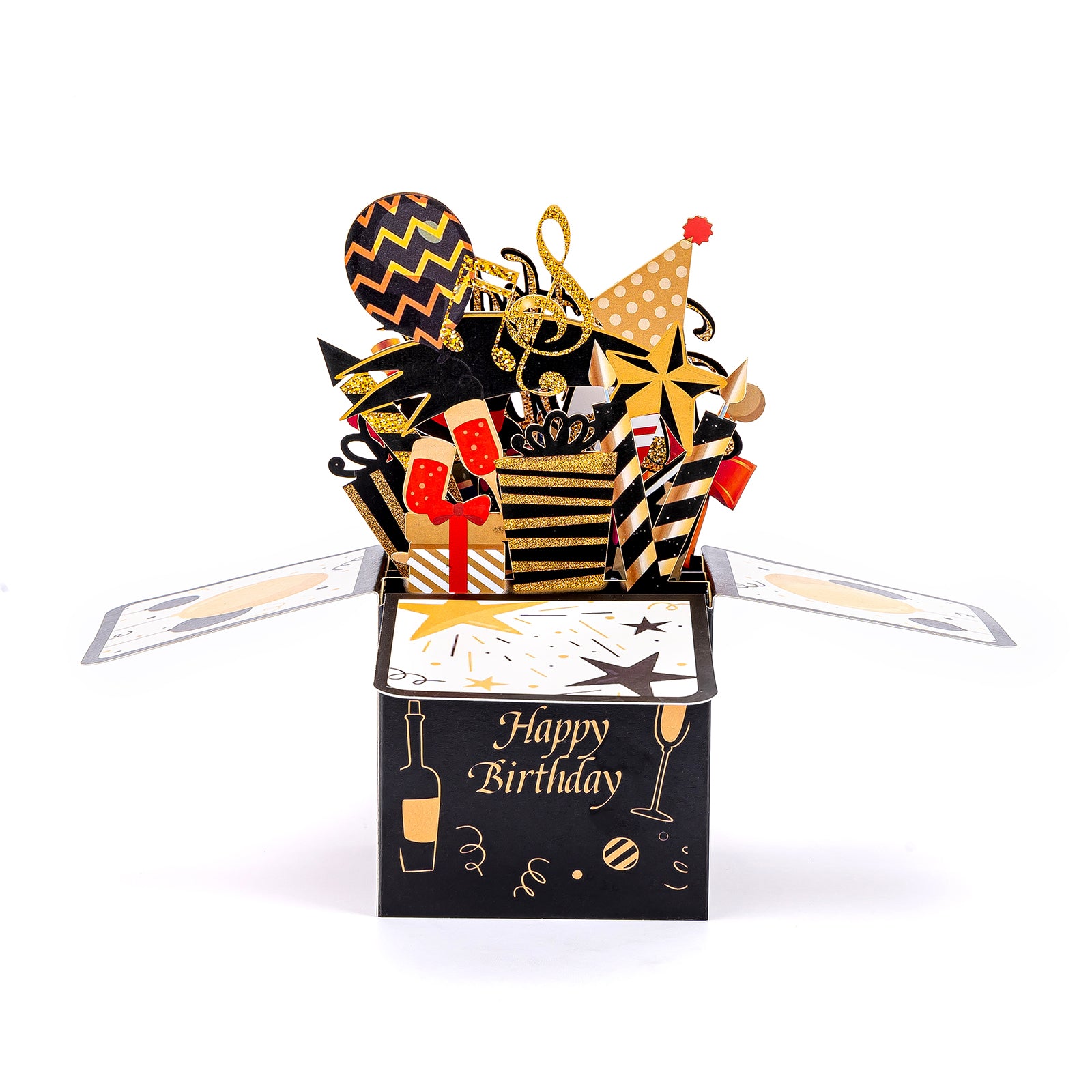 Birthday Cards for Men with Blank Notecard & Envelope, Black 3D Pop Up Card with Star/Wine Bottle, Happy Birthday Gifts Cards for Father, Dad, Son, Friend, Brother, Greeting Card