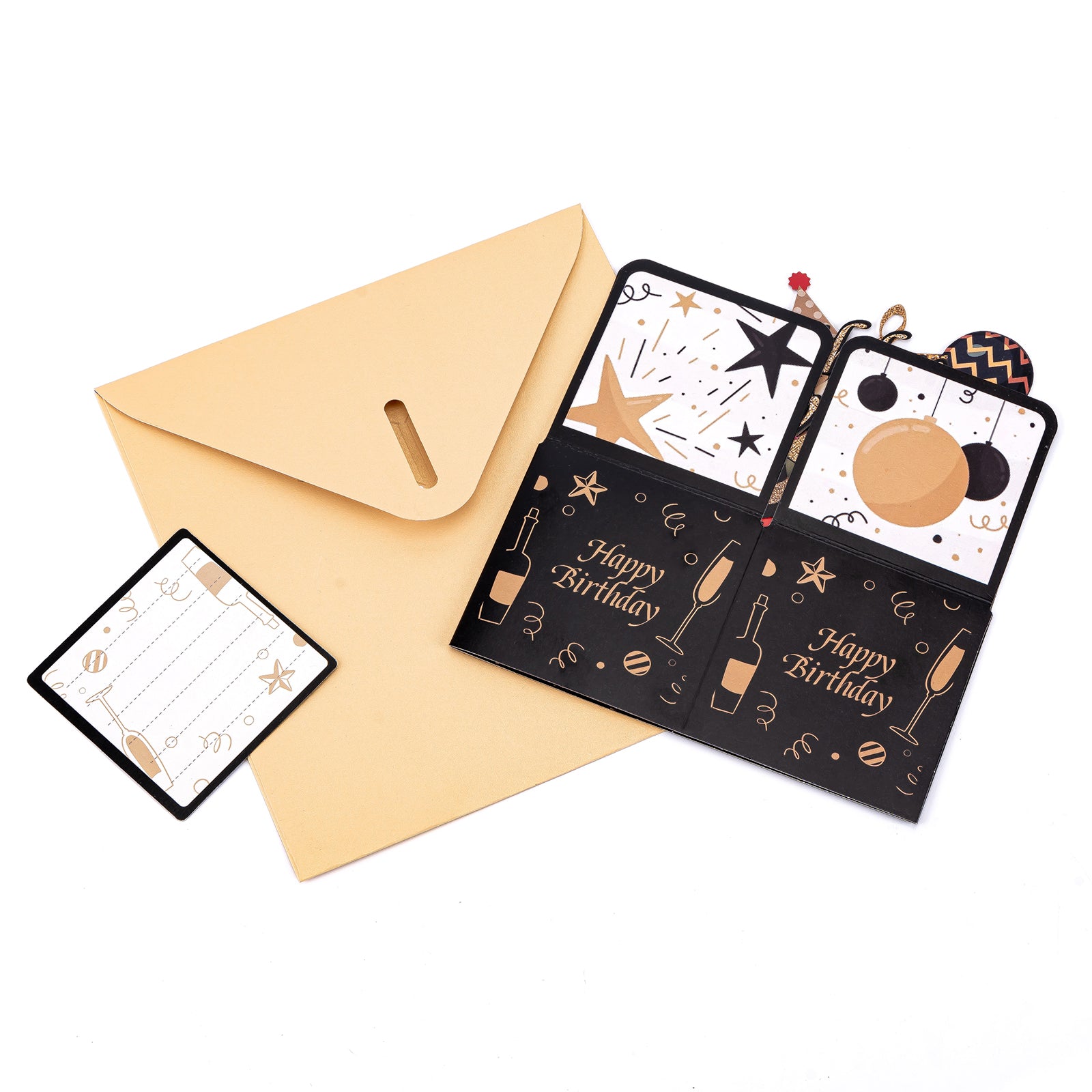Birthday Cards for Men with Blank Notecard & Envelope, Black 3D Pop Up Card with Star/Wine Bottle, Happy Birthday Gifts Cards for Father, Dad, Son, Friend, Brother, Greeting Card