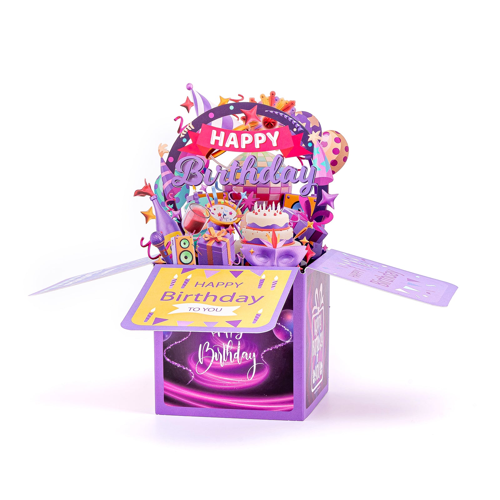 Thksyo Purple Happy Birthday Pop Up Card, 3D Birthday Gift Box for Adults and Kids with Envelopes, Unique Handmade Foldable Celebration Cards for Daughter, Son, Mom, Dad, Friend