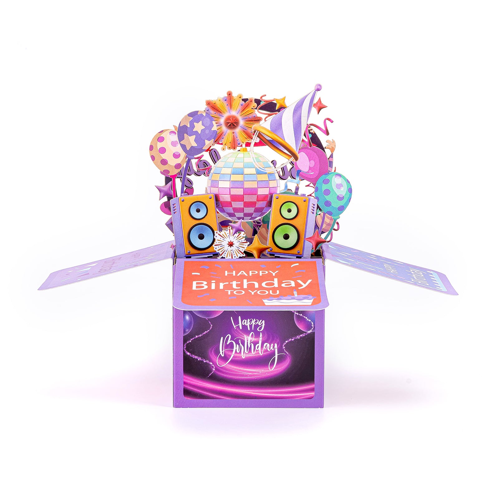 Thksyo Purple Happy Birthday Pop Up Card, 3D Birthday Gift Box for Adults and Kids with Envelopes, Unique Handmade Foldable Celebration Cards for Daughter, Son, Mom, Dad, Friend