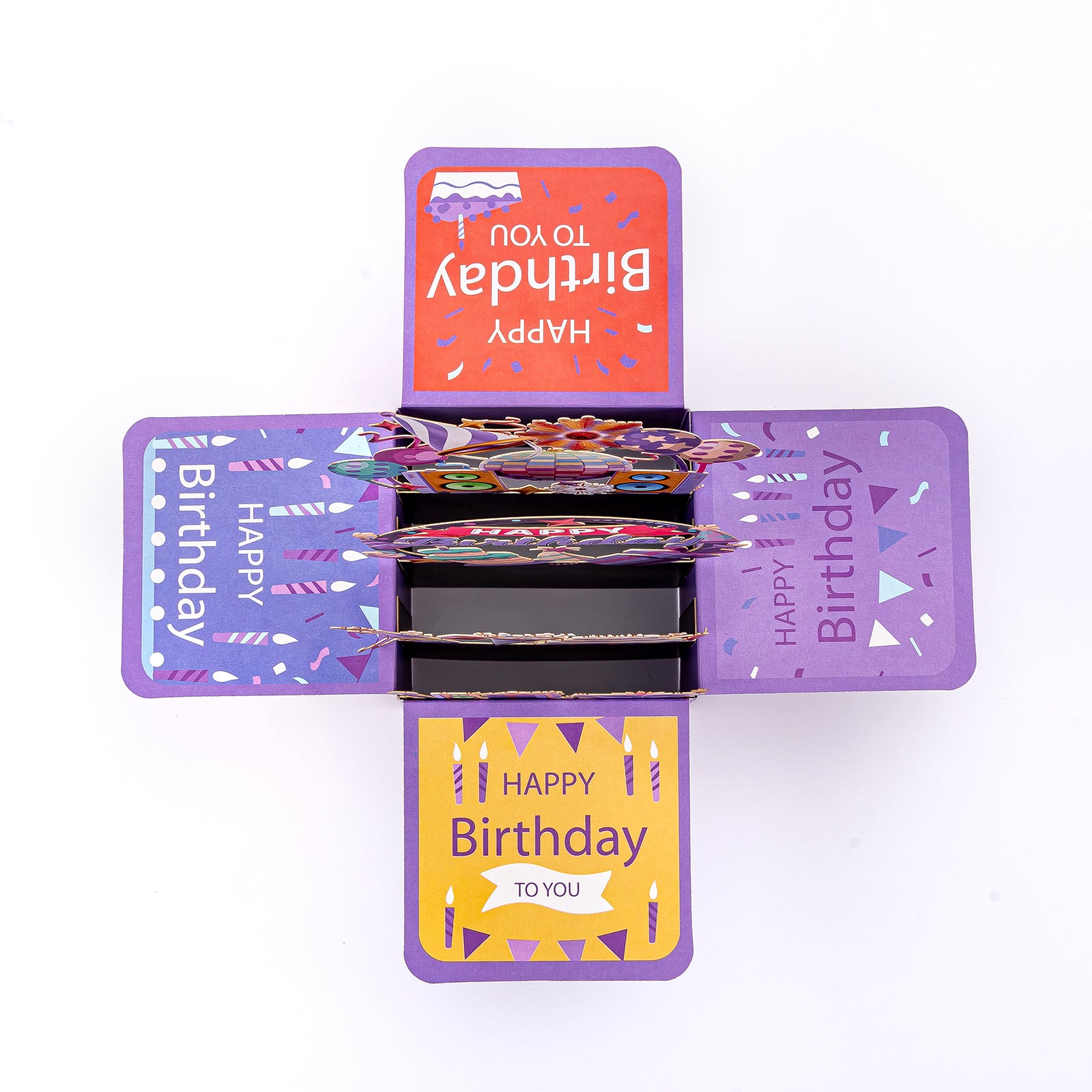 Thksyo Purple Happy Birthday Pop Up Card, 3D Birthday Gift Box for Adults and Kids with Envelopes, Unique Handmade Foldable Celebration Cards for Daughter, Son, Mom, Dad, Friend