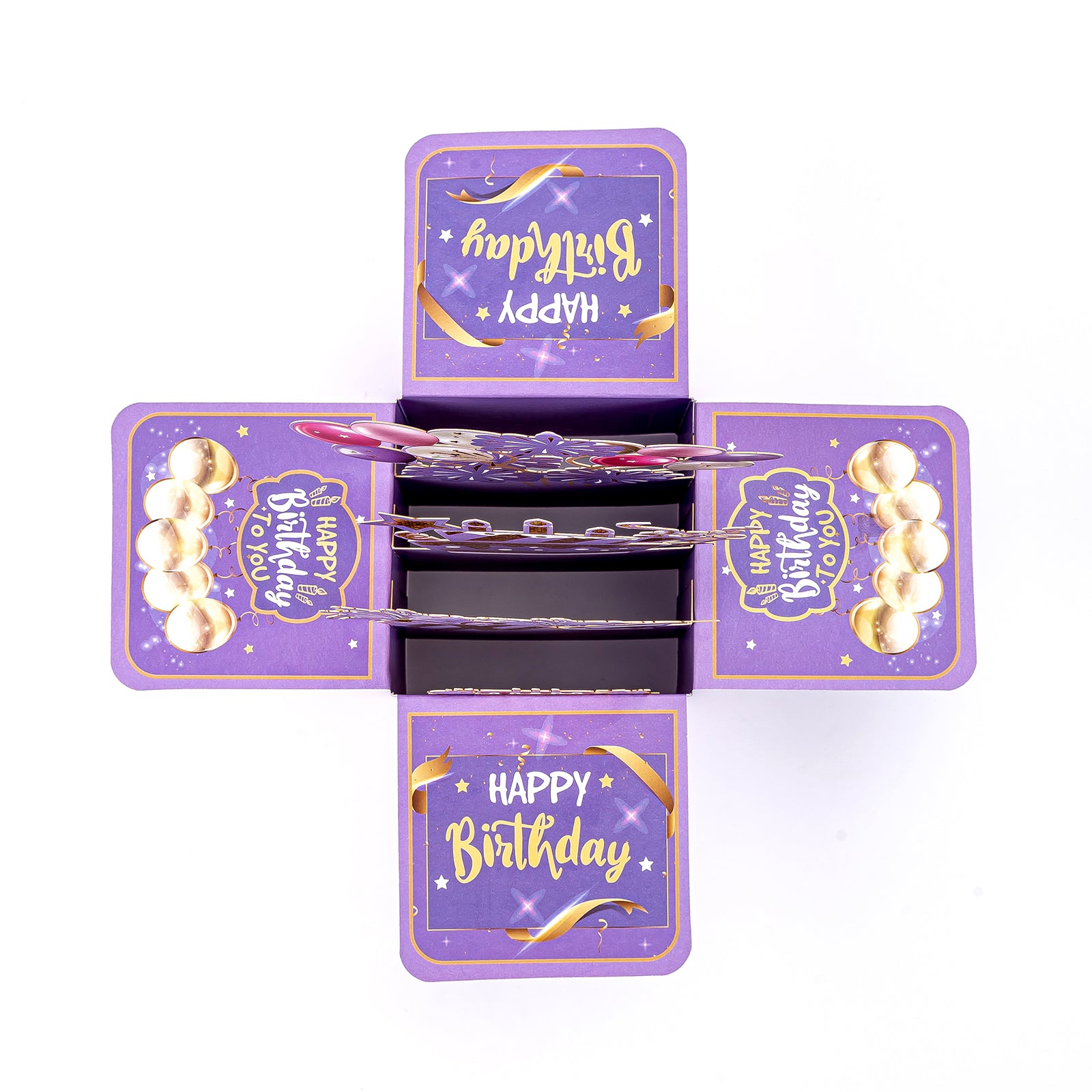 Thksyo Purple Happy Birthday Pop Up Card, 3D Birthday Gift Box for Adults and Kids with Envelopes, Unique Handmade Foldable Celebration Cards for Daughter, Son, Mom, Dad, Friend
