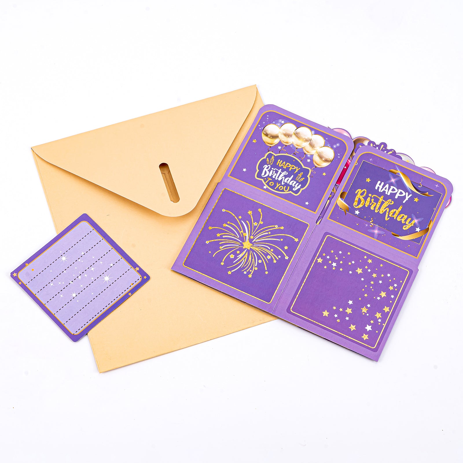 Thksyo Purple Happy Birthday Pop Up Card, 3D Birthday Gift Box for Adults and Kids with Envelopes, Unique Handmade Foldable Celebration Cards for Daughter, Son, Mom, Dad, Friend