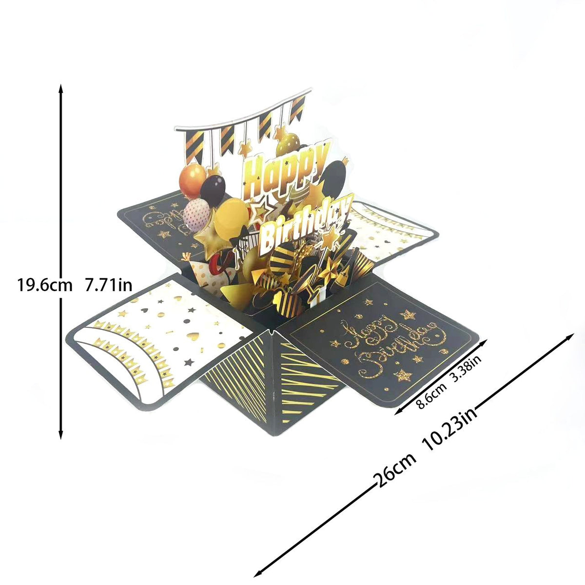 3D Pop Up Birthday Box Card - Luxury Black & Gold Party Explosion Greeting Card with Blank Note Card & Envelope for Men, Women, Friends & Family