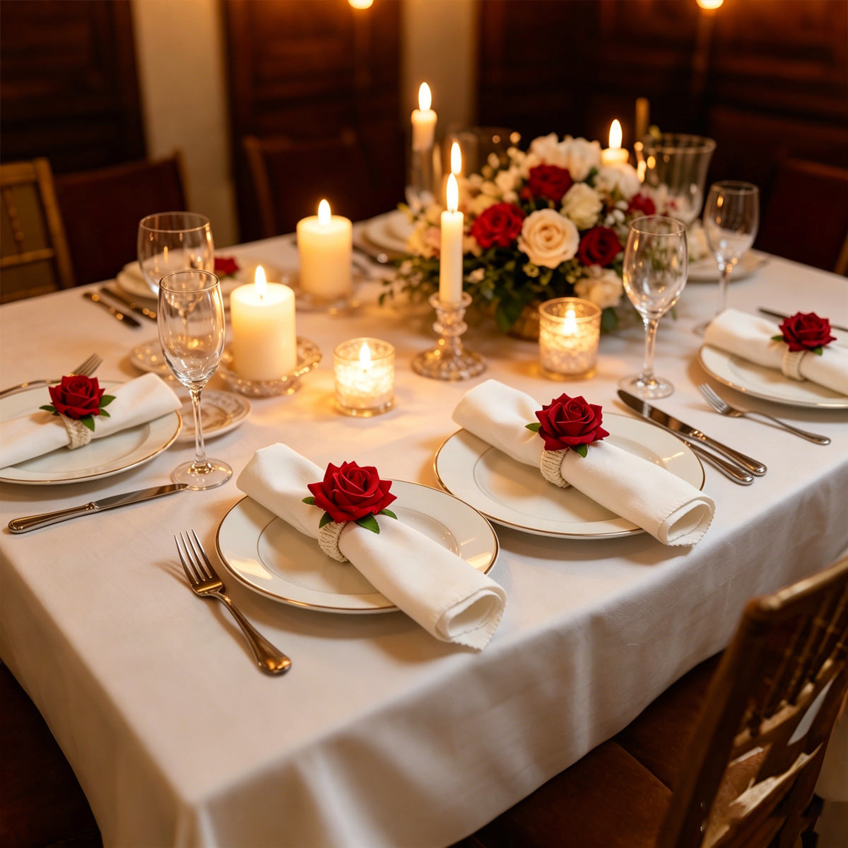 Boxed Set of 30 Napkin Rings – Handmade Rose-Style Napkin Holders for Western Table Settings