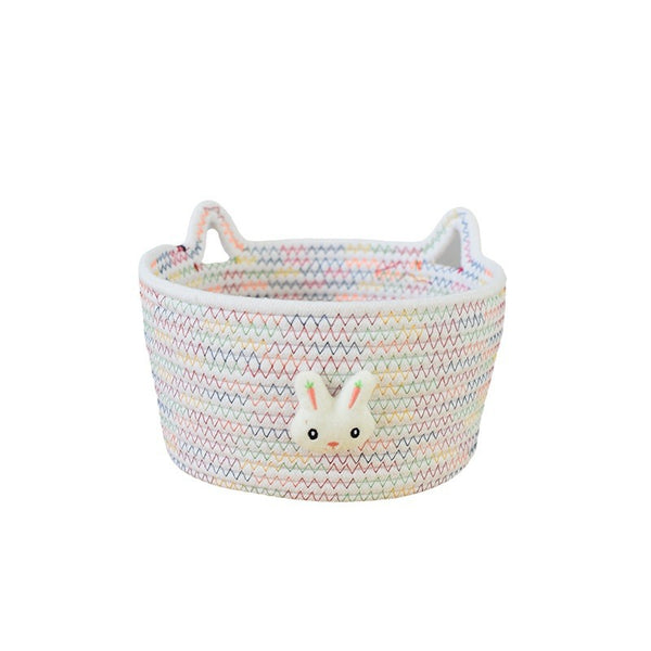 Desktop Cat Ear Storage Basket for Girl/Kids/Her, Handmade Woven Storage Basket, Living Room Key Cotton Rope Cartoon Storage Basket.