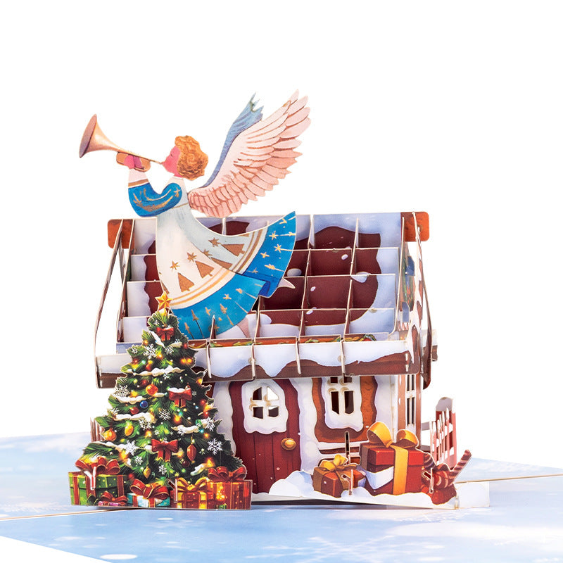 Christmas Angel Trumpet House 3D Pop-Up Card