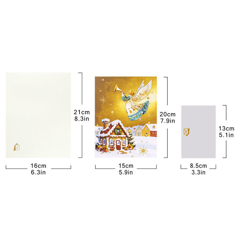 Christmas Angel Trumpet House 3D Pop-Up Card