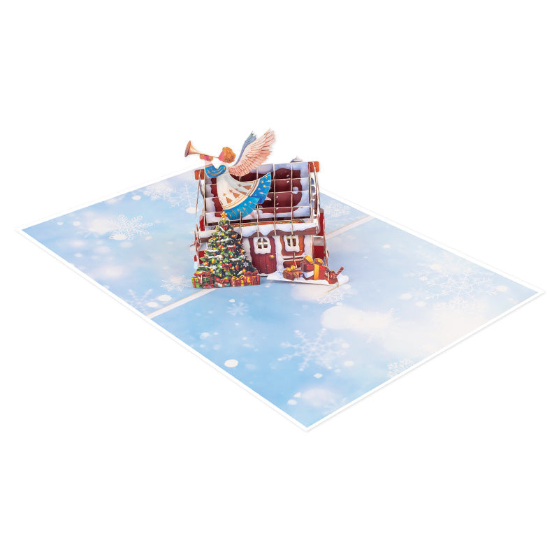 Christmas Angel Trumpet House 3D Pop-Up Card