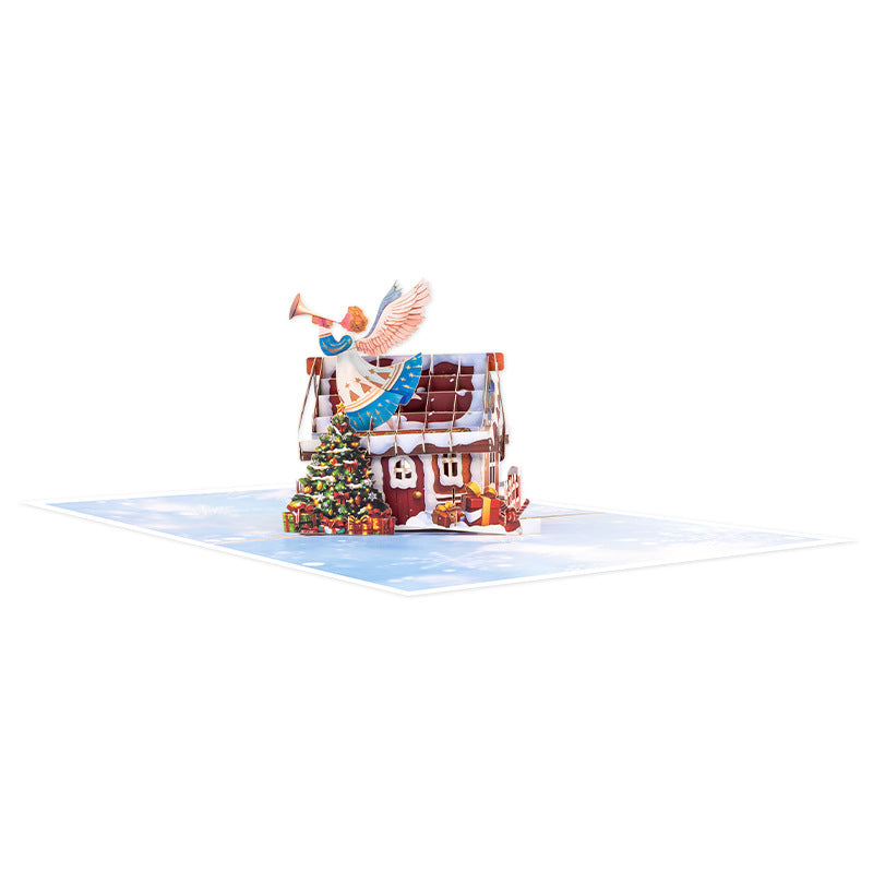Christmas Angel Trumpet House 3D Pop-Up Card