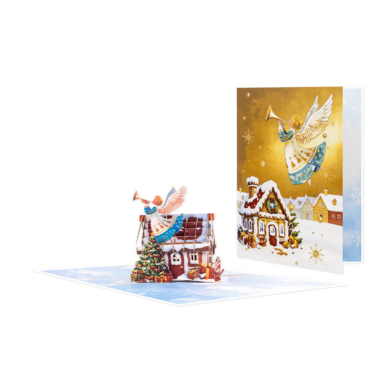 Christmas Angel Trumpet House 3D Pop-Up Card