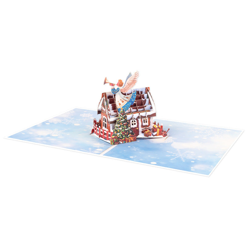 Christmas Angel Trumpet House 3D Pop-Up Card