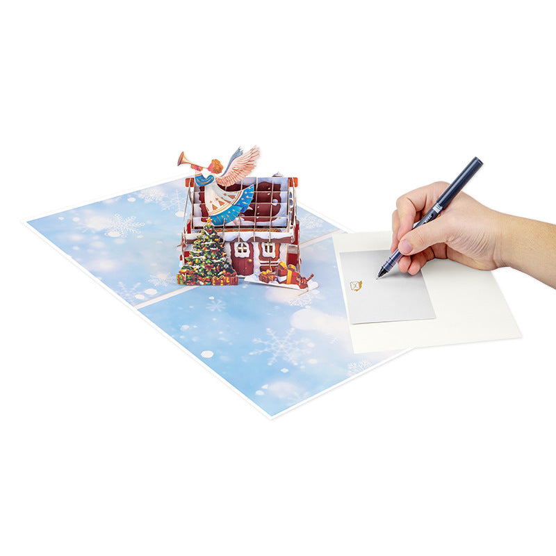 Christmas Angel Trumpet House 3D Pop-Up Card