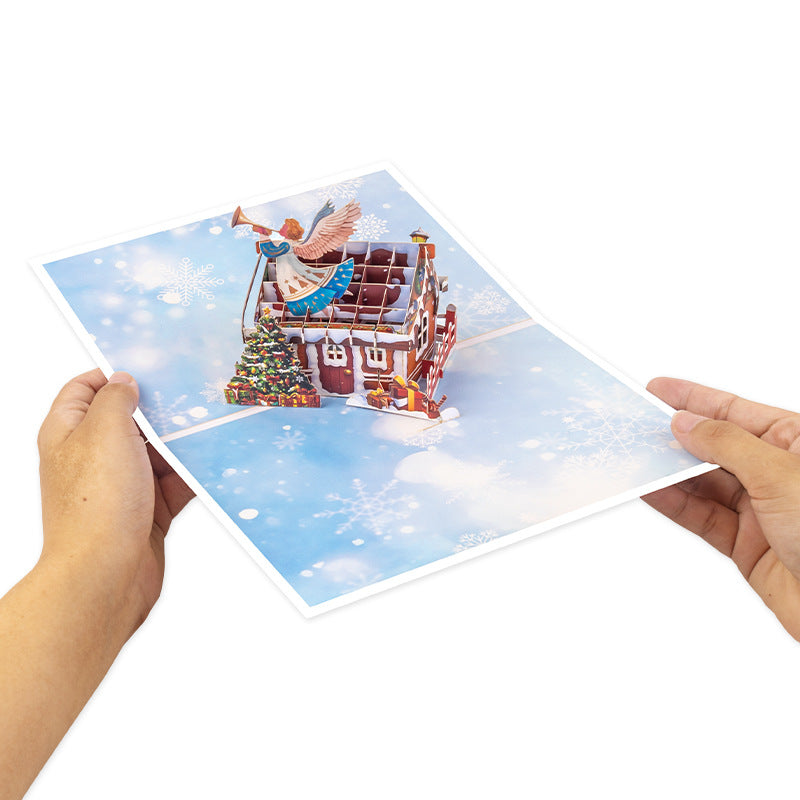 Christmas Angel Trumpet House 3D Pop-Up Card