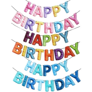 Colorful Plush Happy Birthday Banner, Fuzzy Letter Garland Party Decoration, DIY Birthday Backdrop Hanging Banner for Kids & Adults