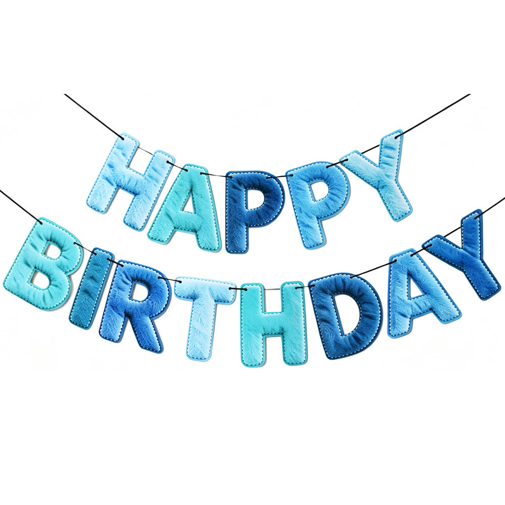 Colorful Plush Happy Birthday Banner, Fuzzy Letter Garland Party Decoration, DIY Birthday Backdrop Hanging Banner for Kids & Adults