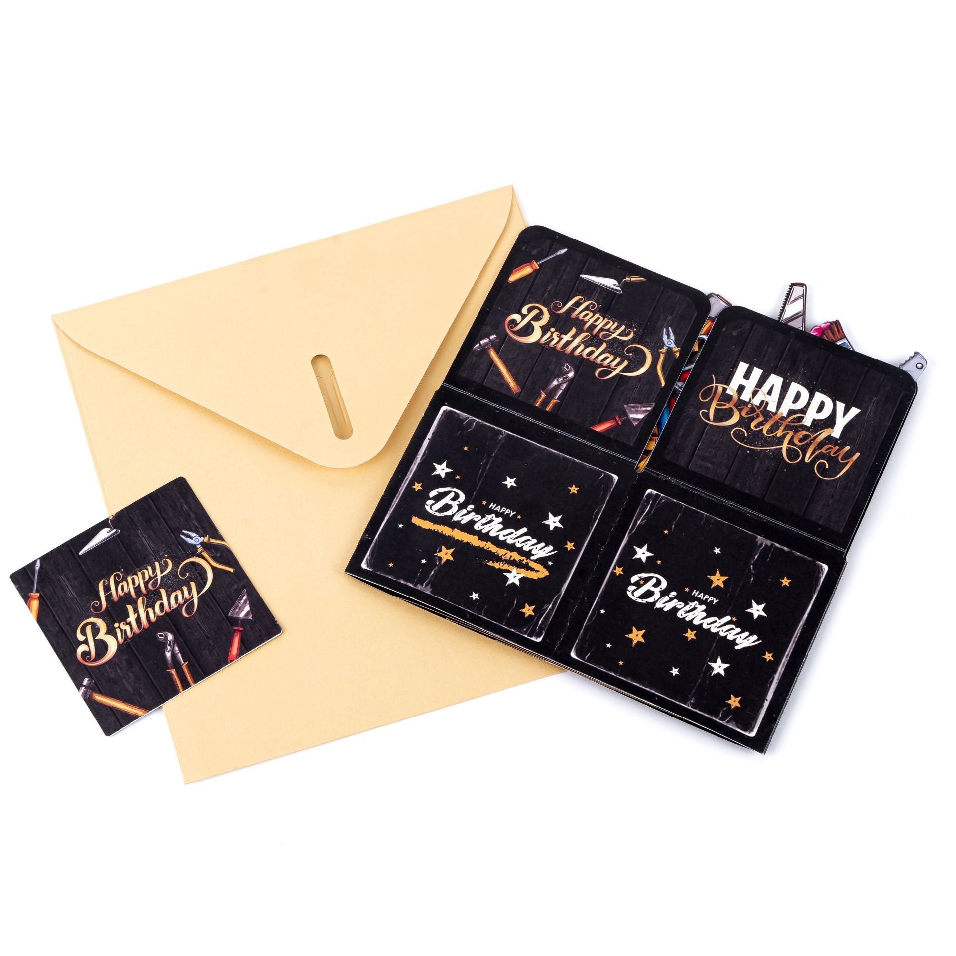 Creative 3D Black Birthday Card Featuring Renovation Tools – Birthday Gift for Men