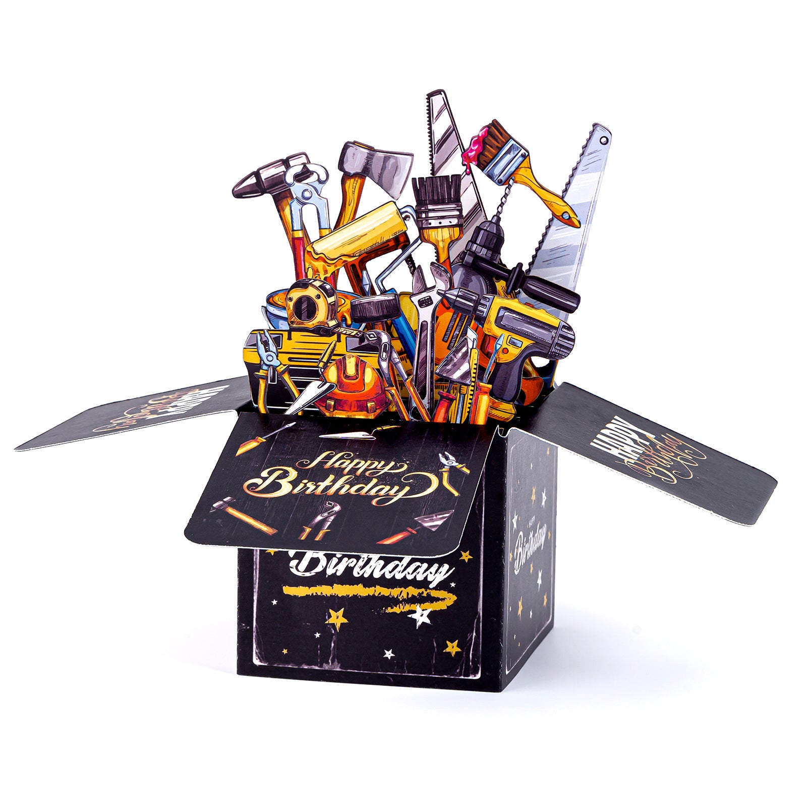 Creative 3D Black Birthday Card Featuring Renovation Tools – Birthday Gift for Men