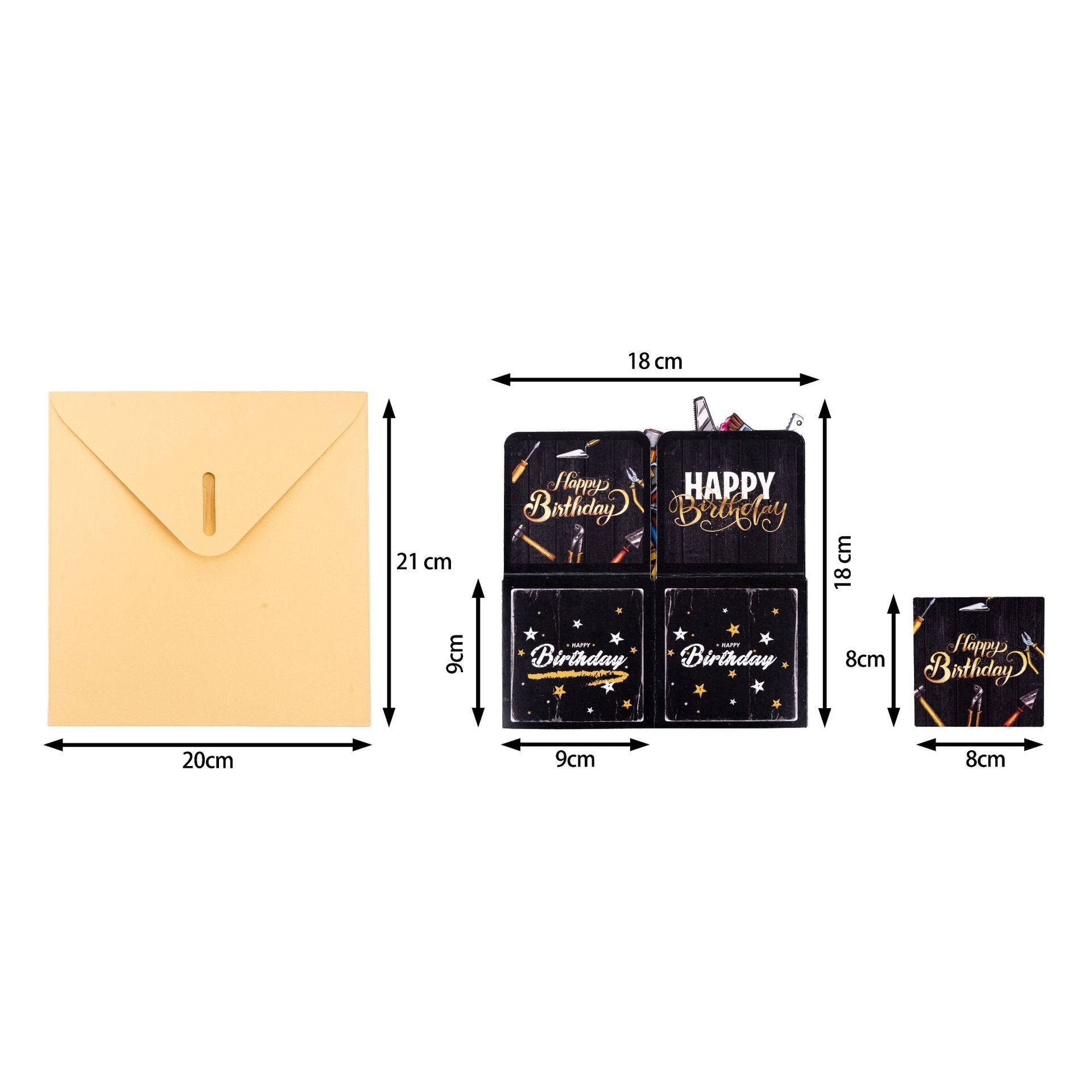 Creative 3D Black Birthday Card Featuring Renovation Tools – Birthday Gift for Men