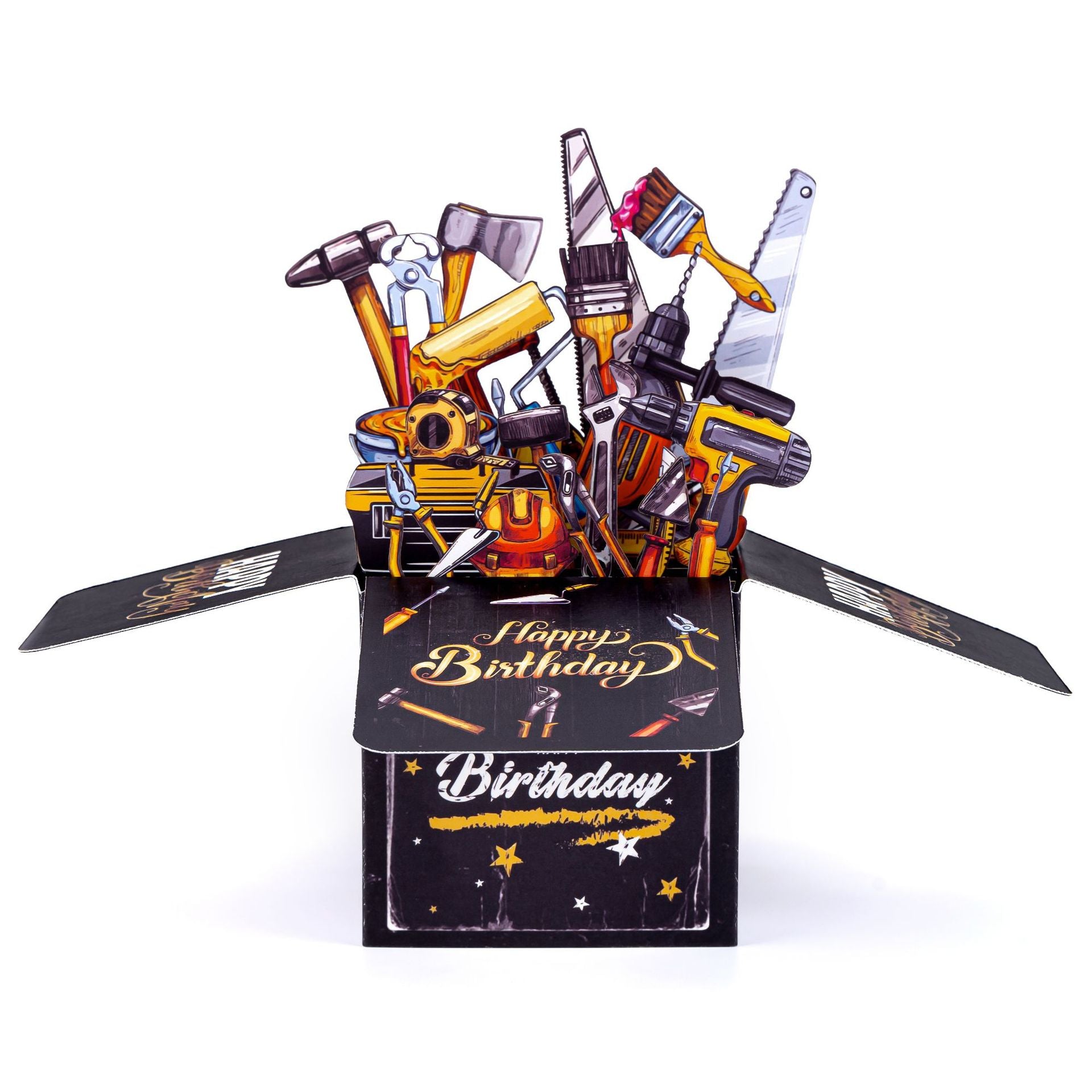 Creative 3D Black Birthday Card Featuring Renovation Tools – Birthday Gift for Men