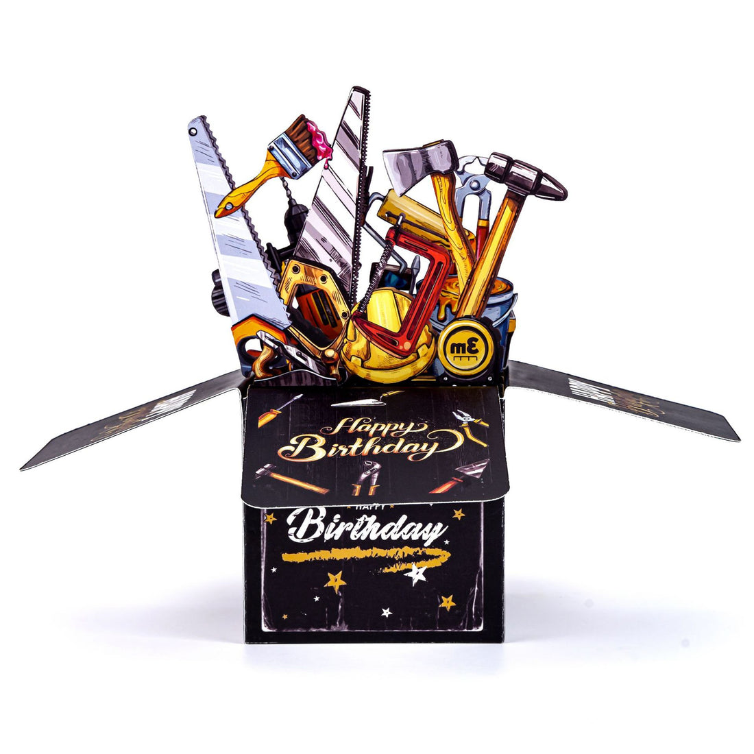 Creative 3D Black Birthday Card Featuring Renovation Tools – Birthday Gift for Men