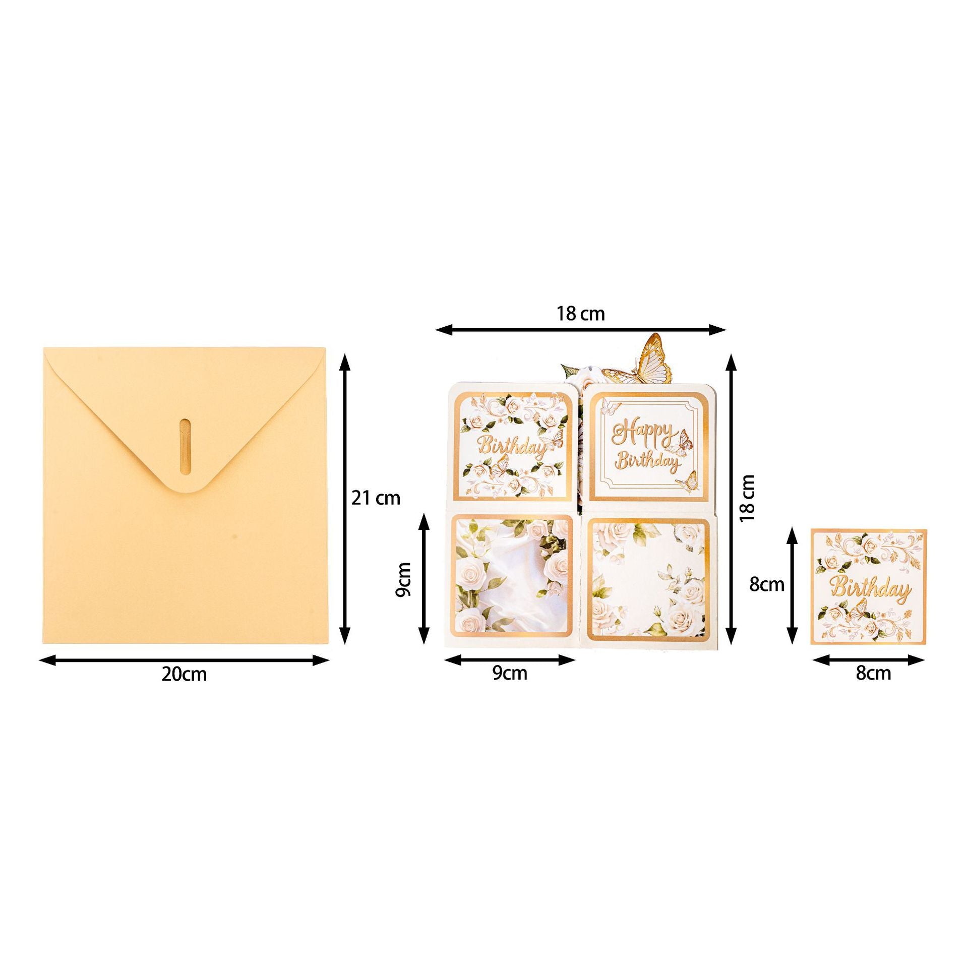 3D Gold Birthday Greeting Card Featuring White Butterflies and Roses