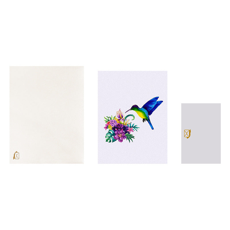Creative 3D Pop-Up Greeting Card Featuring Blue Hummingbirds, Canaries, Parrots, and Floral Clusters