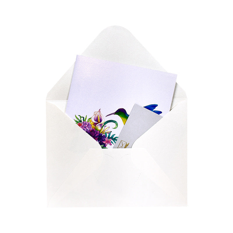 Creative 3D Pop-Up Greeting Card Featuring Blue Hummingbirds, Canaries, Parrots, and Floral Clusters