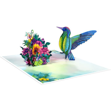 Creative 3D Pop-Up Greeting Card Featuring Blue Hummingbirds, Canaries, Parrots, and Floral Clusters