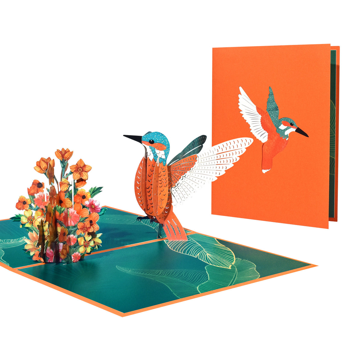 Creative 3D Pop-Up Greeting Card Featuring Blue Hummingbirds, Canaries, Parrots, and Floral Clusters