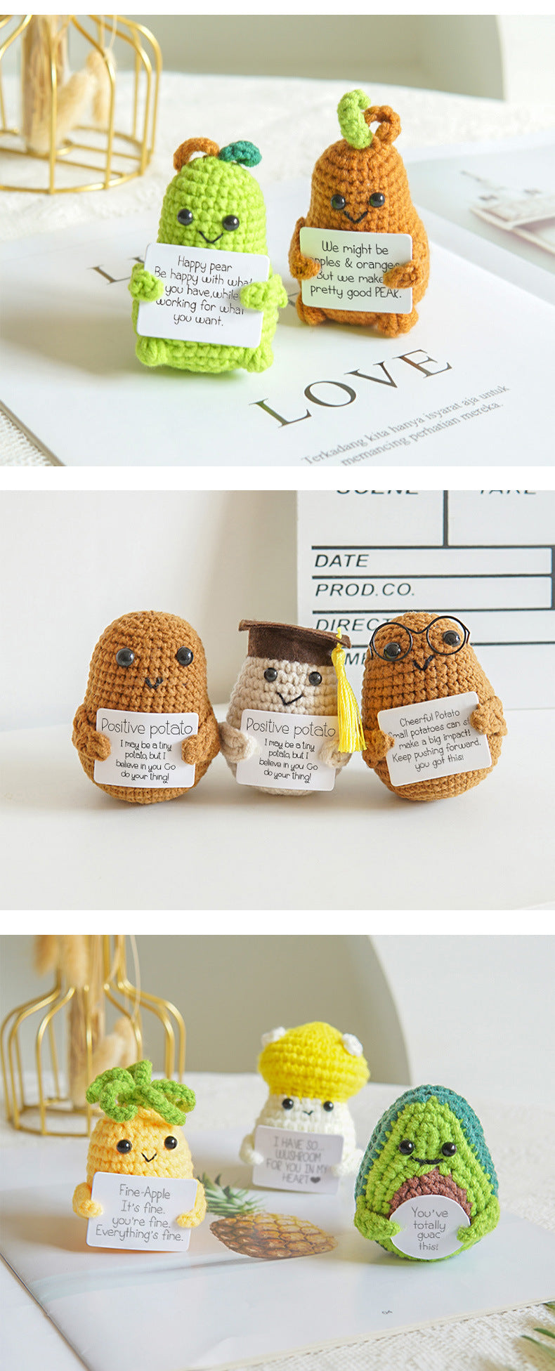 Creative Crocheted Potato Aritificial Vegetable—Handcrafted Funny Expression/Animals Yarn Ornament