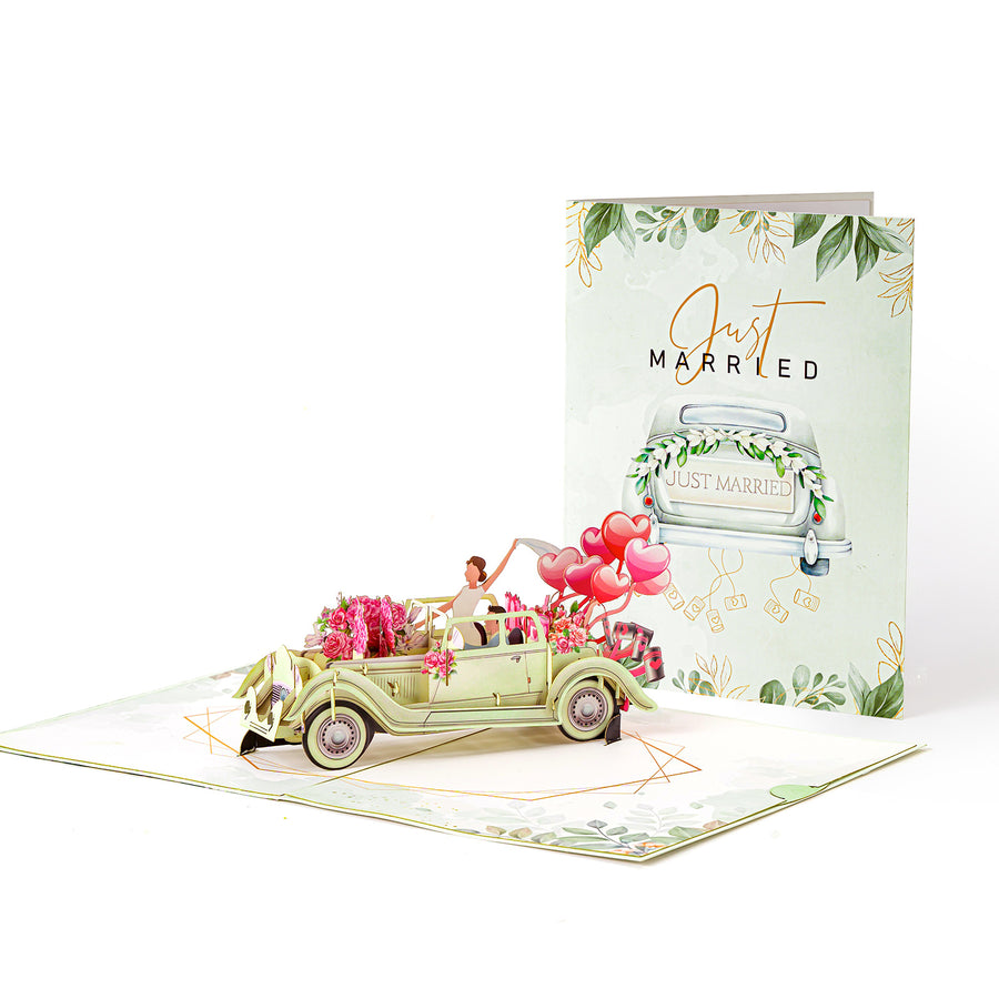 Wedding Invitation Card – 3D Pop-up Folding Card Featuring Sports Car, Hot Air Balloon, Happy Married Greeting Card